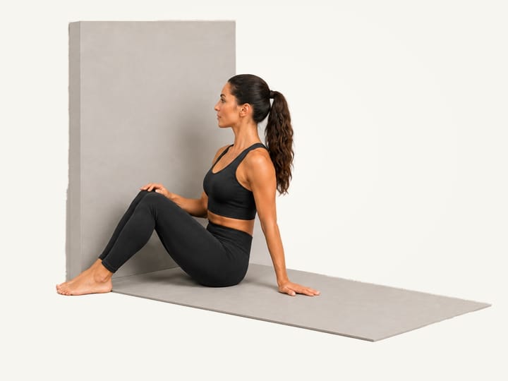Step 1 of legs up the wall: sitting side-on beside the wall with the knees bent