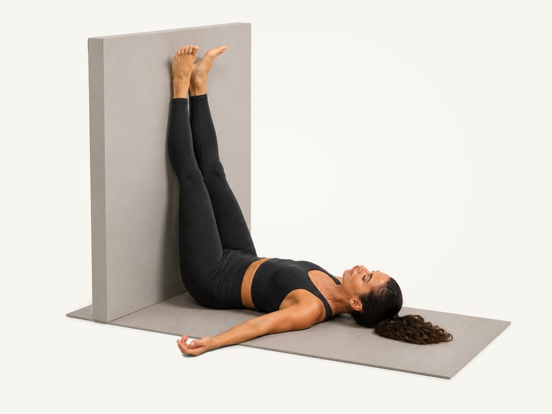 Legs up the wall: lying on the back with both legs resting up a wall and the arms by the sides