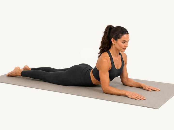 Step 3 of sphinx pose: elbows under the shoulders and the chest lifted, pelvis on the mat