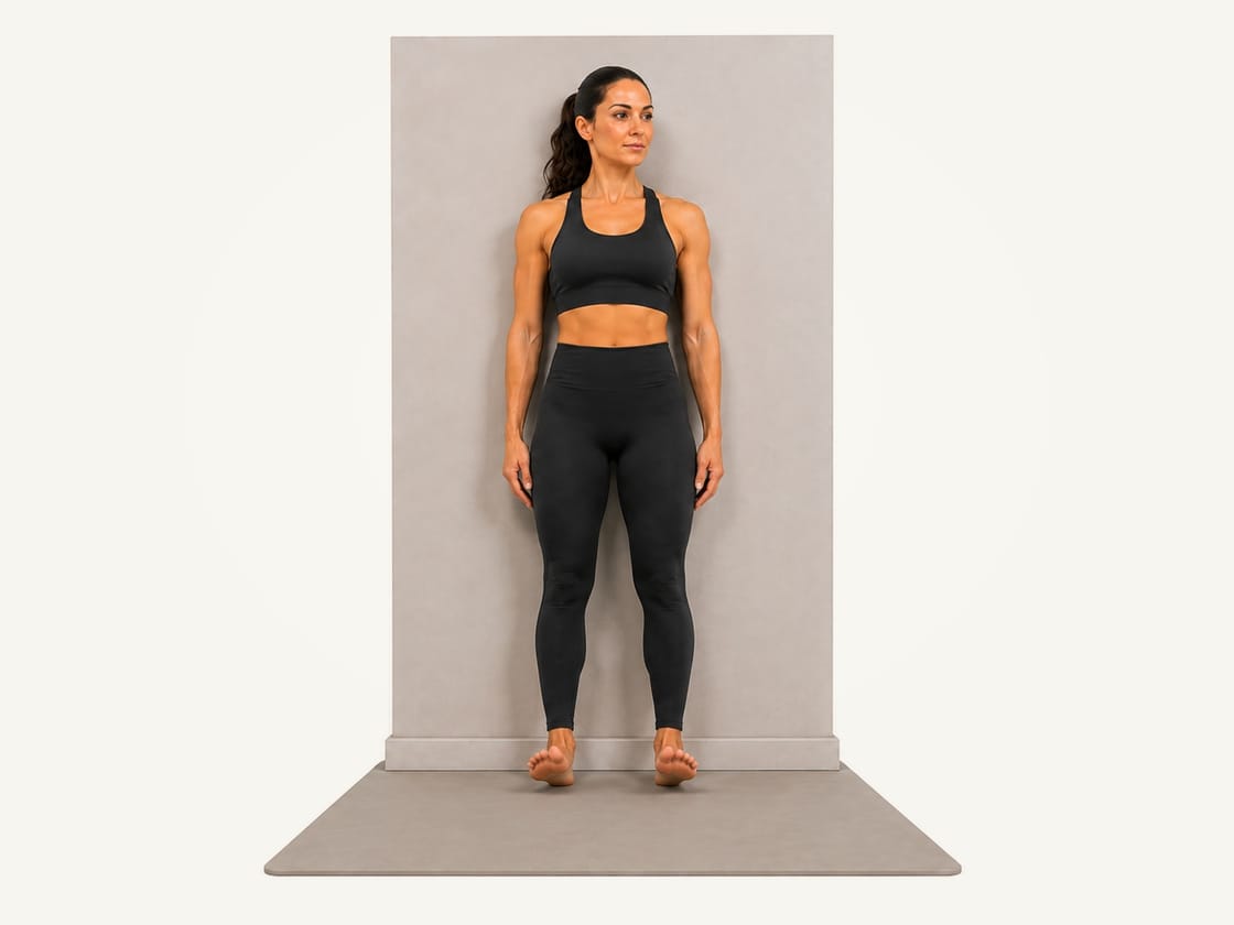Tibialis raises: standing with the back against a wall, heels on the floor and toes lifted