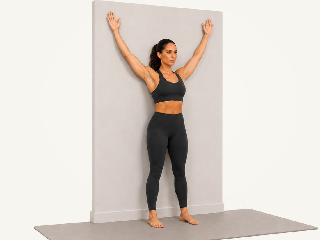 Step 2 of wall slides: arms slid up the wall towards a Y