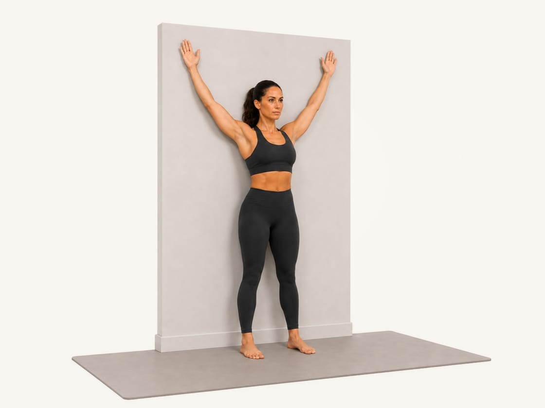 Wall slides: standing with the back against a wall and the arms slid up into a Y