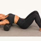 Foam roller thoracic extension: lying with the upper back over a foam roller, hands supporting the head