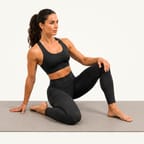 Kneeling shin stretch: one shin and the top of the foot resting on the mat, hips eased back